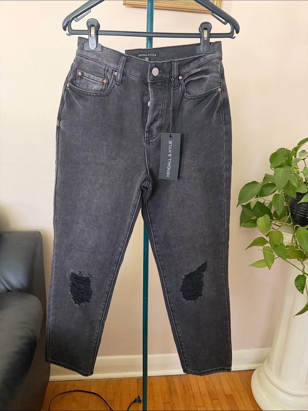 Kendall & Kylie Washed Black Distressed High-Rise Jeans
